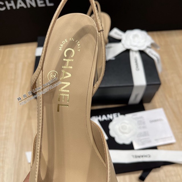 Chanel專櫃經典款女士涼鞋 香奈兒時尚sling back涼鞋平跟鞋6.5cm中跟鞋 dx2547